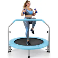 Vali Fitness Trampoline - Mini Trampoline - Inclusief Grijpstang - Zwart - 102cm x 122cm x 19cm