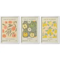 Wallfluent 3-Delige Schilderij Set - Posters Met Fruitmotieven In Retrostijl - 40 x 60 - Stijlvolle Muurdecoratie - Kantoor - Decoratieve Schilderijen
