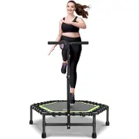 Vali Fitness Trampoline - Inclusief Grijpstang - Mini Trampoline - Zwart - 102cm x 122cm x 19cm