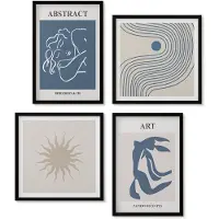 Wallfluent 4-Delige Schilderij Set - Stijlvolle Abstracte Patronen Met Figuren En Bloemen Van Matisse - 40 x 40 cm En 40 x 60 cm - Wanddecoratie - Schilderijen Set - Kantoor - Moderne Wanddecoratie