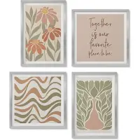 Wallfluent 4-Delige Schilderij Set - Pastelkleurige bloemenillustraties Abstracte belettering - 40 x 40 cm en 40 x 60 cm - Stijlvolle Muurdecoratie - Kantoor