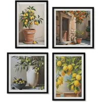 Wallfluent 4-Delige Schilderij Set - Citroenbomen In Potten En Vazen - 40 x 40 cm En 40 x 60 cm - Muurdecoratie - Schilderijen Set - Woonkamer