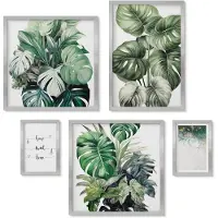 Wallfluent 4-Delige Schilderij Set - Planteninspiratie in een moderne en minimalistische stijl - 50 x 50 cm, 20 x 30 cm en 40 x 60 cm - Schilderijen Set - Wanddecoratie - Woonkamer - Muurdecoratie