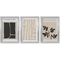 Wallfluent 3-Delige Schilderij Set - Abstracte Vormen En Plantmotieven In Neutrale Tinten. - 20 x 30 cm - Muurdecoratie - Wanddecoratie - Hal - Stijlvolle Muurdecoratie
