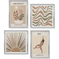Wallfluent 4-Delige Schilderij Set - Matisse Boho Abstracte Vormen En Patronen - 40 x 40 cm En 40 x 60 cm - Decoratieve Muurdecoratie - Slaapkamer - Wanddecoratie