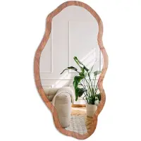 Coloray Houtstructuur Spiegel - Bruin Stijlvolle Wandspiegel - Organische Spiegel - Woonkamer - Rustiek - 45x90 cm - Totale afmeting 52x97 cm