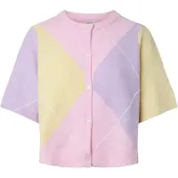 Pieces Gebreid vest 'PCSally' lichtgeel / lavendel / rosa / wit