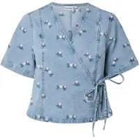 Pieces Blouse 'PCFlora' blauw denim / jade groen / pastelroze / wit