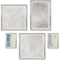 Wallfluent 5-Delige Schilderij Set - Plantmotieven Met Geometrische Vormen In Groen - 20 x 30 cm - Decoratieve Muurdecoratie - Slaapkamer - Wanddecoratie
