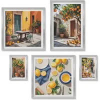 Wallfluent 4-Delige Schilderij Set - Citrusvruchten in zonnige tuinen en op terrassen - 50 x 50 cm, 20 x 30 cm en 40 x 60 cm - Moderne Wanddecoratie - Slaapkamer