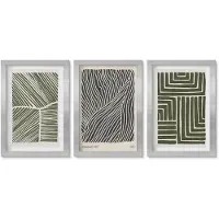Wallfluent 3-Delige Schilderij Set - Patronen Van Lijnen En Vormen In Groene Tinten - 20 x 30 cm - Schilderijen Set - Wanddecoratie - Woonkamer - Stijlvolle Muurdecoratie