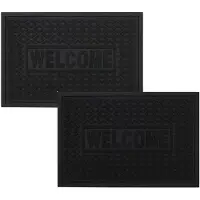 Gerimport Deurmat Welcome - 2x - voor binnen - zwart - 60 x 40 cm - anti slip - droogloopmat - rubber
