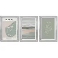 Wallfluent 4-Delige Schilderij Set - Abstracte vormen in pasteltinten met planten - 20 x 30 cm - Stijlvolle Wanddecoratie - Interieur