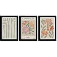 Wallfluent 3-Delige Schilderij Set - Poster Met Botanische Motieven, Parijse Minimalistische Stijl - 20 x 30 cm - Muurdecoratie - Wanddecoratie - Slaapkamer