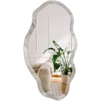 Coloray Steenstructuur Spiegel - Grijs Strakke Rechthoekige Spiegel - Organische Spiegel - Woonkamer, Kantoor, Slaapkamer - Klassiek - 45x90 cm - Totale afmeting 52x97 cm