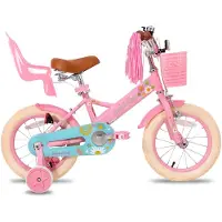 Happiq Kinderfiets – Voor meisjes 2–7 jaar – Met poppenfietszadel, streamers, vlag en nummerplaat – Pink2-14 Inch