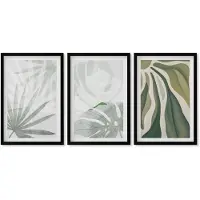 Wallfluent 4-Delige Schilderij Set - Plantenbladeren in tinten groen en grijs - 40 x 60 cm - Moderne Wanddecoratie - Woonkamer