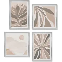 Wallfluent 4-Delige Schilderij Set - Abstracte plantenpatronen in een berglandschap - 40 x 40 cm en 40 x 60 cm - Wanddecoratie - Muurdecoratie - Moderne Interieurdecoratie - Interieur Decoratie