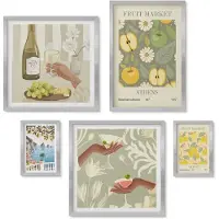 Wallfluent 4-Delige Schilderij Set - Sfeervolle fruit- en botanische illustraties uit de jaren 70 - 50 x 50 cm, 20 x 30 cm en 40 x 60 cm - Muurdecoratie - Decoratieve Schilderijen - Wohnzimmer
