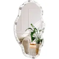 Coloray Plantenpatroon Spiegel - Wit Rechthoekige Spiegel Met Modern Design - Organische Spiegel - Slaapkamer, Woonkamer, Kledingkast - Minimalistisch - 45x90 cm - Totale afmeting 52x97 cm