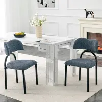 HAUSS SPOLE Eetkamerstoel Set Van 2 - Gepolsterde Zitting En Rugleuning - Moderne Stoffen Stoelen Zonder Armleuningen - Voor Eetkamer Keuken En Woonkamer - Blauw