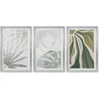Wallfluent 4-Delige Schilderij Set - Plantenbladeren in tinten groen en grijs - 40 x 60 cm - Moderne Wanddecoratie - Woonkamer - Woonkamer Decoratie