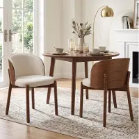 OKWISH 2-delige set eetkamerstoelen met gebogen rugleuning, modern design, keukenstoel in notenhout, geschikt voor keuken of eetkamer