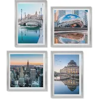 Wallfluent 4-Delige Schilderij Set - Stadsarchitectuur met weerspiegeling in het water - 40 x 40 cm en 40 x 60 cm - Decoratieve Muurdecoratie - Slaapkamer - Wanddecoratie