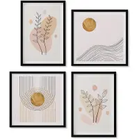 Wallfluent 4-Delige Schilderij Set - Minimalistische Abstracte Planttekeningen - 40 x 40 cm En 40 x 60 cm - Muurdecoratie - Wanddecoratie - Hal - Stijlvolle Muurdecoratie