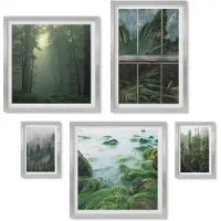 Wallfluent 4-Delige Schilderij Set - Groene landschappen met bossen en natuurlijke vegetatie - 50 x 50 cm, 20 x 30 cm en 40 x 60 cm - Moderne Wanddecoratie - Woonkamer - Stijlvolle Muurdecoratie