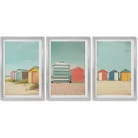 Wallfluent 4-Delige Schilderij Set - Kleurrijke strandhuisjes in de zomerzon - 40 x 60 cm - Decoratieve Schilderijen - Wanddecoratie - Hal