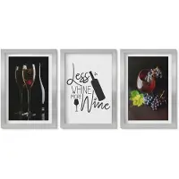 Wallfluent 3-Delige Schilderij Set - Wijnglazen Met Druiven En Een Opschrift Over Wijn. - 20 x 30 cm - Muurdecoratie - Decoratieve Schilderijen - Wohnzimmer - Wanddecoratie