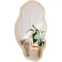 Coloray Beige Hout Spiegel - Beige Stijlvolle Wandspiegel - Organische Spiegel - Woonkamer - Minimalistisch - 45x90 cm - Totale afmeting 52x97 cm