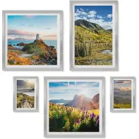 Wallfluent 4-Delige Schilderij Set - Berglandschappen met pittoreske uitzichten op de natuur - 50 x 50 cm, 20 x 30 cm en 40 x 60 cm - Stijlvolle Muurdecoratie - Kantoor