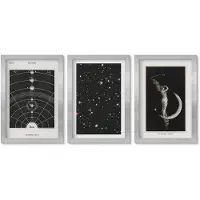 Wallfluent 3-Delige Schilderij Set - Sterrenstelsel In Het Zonnestelsel 'S Nachts Figuur Op De Maan - 20 x 30 cm - Decoratieve Schilderijen - Wanddecoratie - Hal - Stijlvolle Muurdecoratie