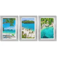 Wallfluent 3-Delige Schilderij Set - Tropische Stranden Met Palmbomen En Kristalhelder Water. - 20 x 30 cm - Stijlvolle Muurdecoratie - Slaapkamer - Wanddecoratie
