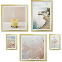 Wallfluent 5-Delige Schilderij Set - Ontspannende Natuurthema'S Met Boeken En Dromen - 50 x 50 cm, 20 x 30 cm En 40 x 60 cm - Stijlvolle Muurdecoratie - Slaapkamer - Woonkamer Decoratie