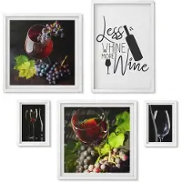 Wallfluent 5-Delige Schilderij Set - Stijlvolle Wijn- En Wijnproeverijaccessoires - 50 x 50 cm, 20 x 30 cm En 40 x 60 cm - Decoratieve Schilderijen - Woonkamer - Interieur - Interieur Decoratie