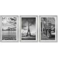 Wallfluent 4-Delige Schilderij Set - Stadsgezichten Bruggen Eiffeltoren Klassieke auto - 40 x 60 cm - Wanddecoratie - Schilderijen Set - Interieur - Woonkamer Decoratie
