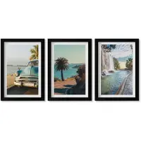 Wallfluent 3-Delige Schilderij Set - Vakantielandschappen Met Palmbomen En Een Waterval - 20 x 30 cm - Wanddecoratie - Moderne Interieurdecoratie - Muurdecoratie
