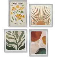 Wallfluent 4-Delige Schilderij Set - Bloemmotieven met abstracte vormen en bladeren - 40 x 40 cm en 40 x 60 cm - Muurdecoratie - Interieur Decoratie - Woonkamer Decoratie