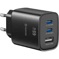 Swissten GaN reislader, 2x USB-C PD 65W, 1x USB-A QC 18W