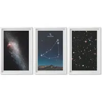 Wallfluent 3-Delige Schilderij Set - Sterrenbeeld Steenbok en de Melkweg - 40x60 - Decoratieve Muurdecoratie - Slaapkamer - Moderne Wanddecoratie