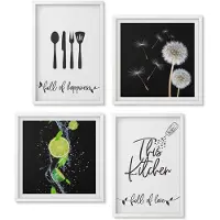 Wallfluent 4-Delige Schilderij Set - Paardenbloemen Sappige Limoenen Keukenopschriften - 40 x 40 En 40 x 60 - Wanddecoratie - Schilderijen Set - Kantoor - Stijlvolle Muurdecoratie