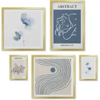 Wallfluent 5-Delige Schilderij Set - Moderne Abstracte Stijl Met Delicate Bloemenaccenten - 50 x 50 cm, 20 x 30 cm En 40 x 60 cm - Muurdecoratie - Schilderijen Set - Woonkamer - Woonkamer Decoratie
