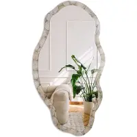 Coloray Houten Cirkels Spiegel - Beige Rechthoekige Spiegel Voor Interieur - Organische Spiegel - Woonkamer, Kantoor, Slaapkamer - Rustiek - 45x90 cm - Totale afmeting 52x97 cm