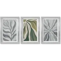 Wallfluent 3-Delige Schilderij Set - Plantenpatronen In Tinten Groen En Grijs - 20 x 30 cm - Wanddecoratie - Muurdecoratie - Woonkamer - Stijlvolle Muurdecoratie