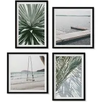 Wallfluent 4-Delige Schilderij Set - Schommel Van Palmbladeren En Houten Brug - 40 x 40 cm En 40 x 60 cm - Decoratieve Schilderijen - Wanddecoratie - Hal