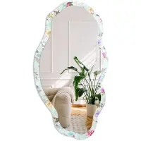 Coloray Bloemen Vogels Spiegel - Munt Rechthoekige Spiegel Met Modern Design - Organische Spiegel - Woonkamer - Aquarel - 45x90 cm - Totale afmeting 52x97 cm