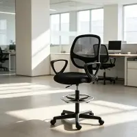 OKWISH Bureaustoel – Hoogteverstelbare Ergonomische Bureaustoel Met Voetring En Wielen – Voor Werkplek En Tekentafel – Mesh – Zwart